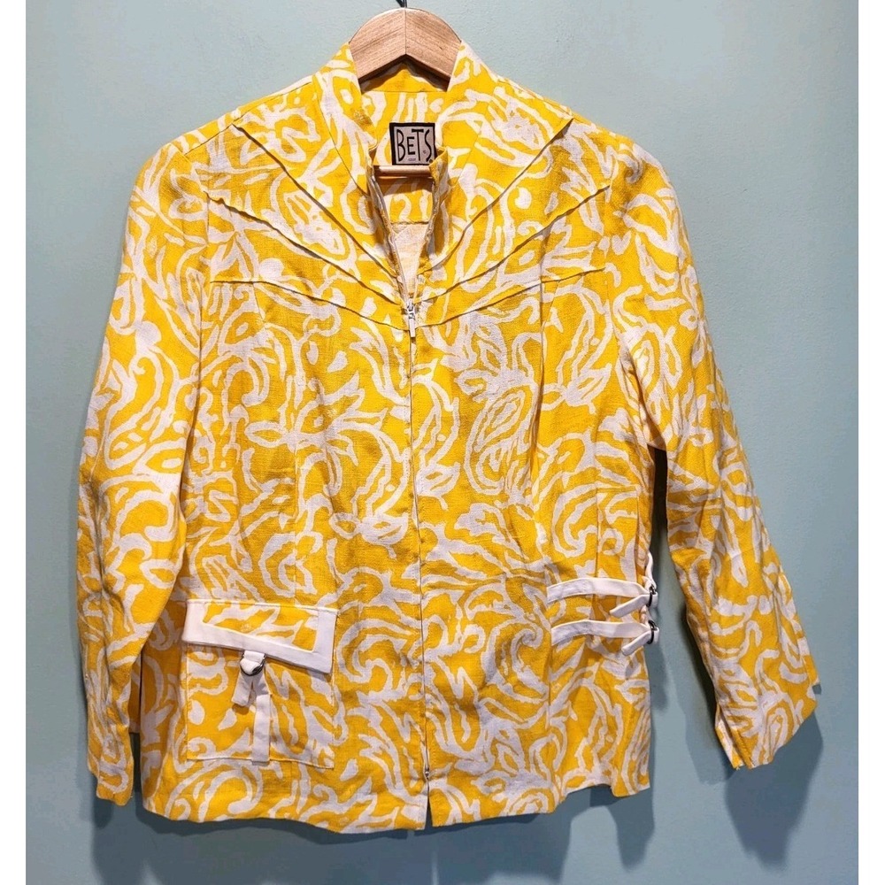 Bets By Canvasbacks Yellow White Linen Lightweight Full Zip Jacket Sz L